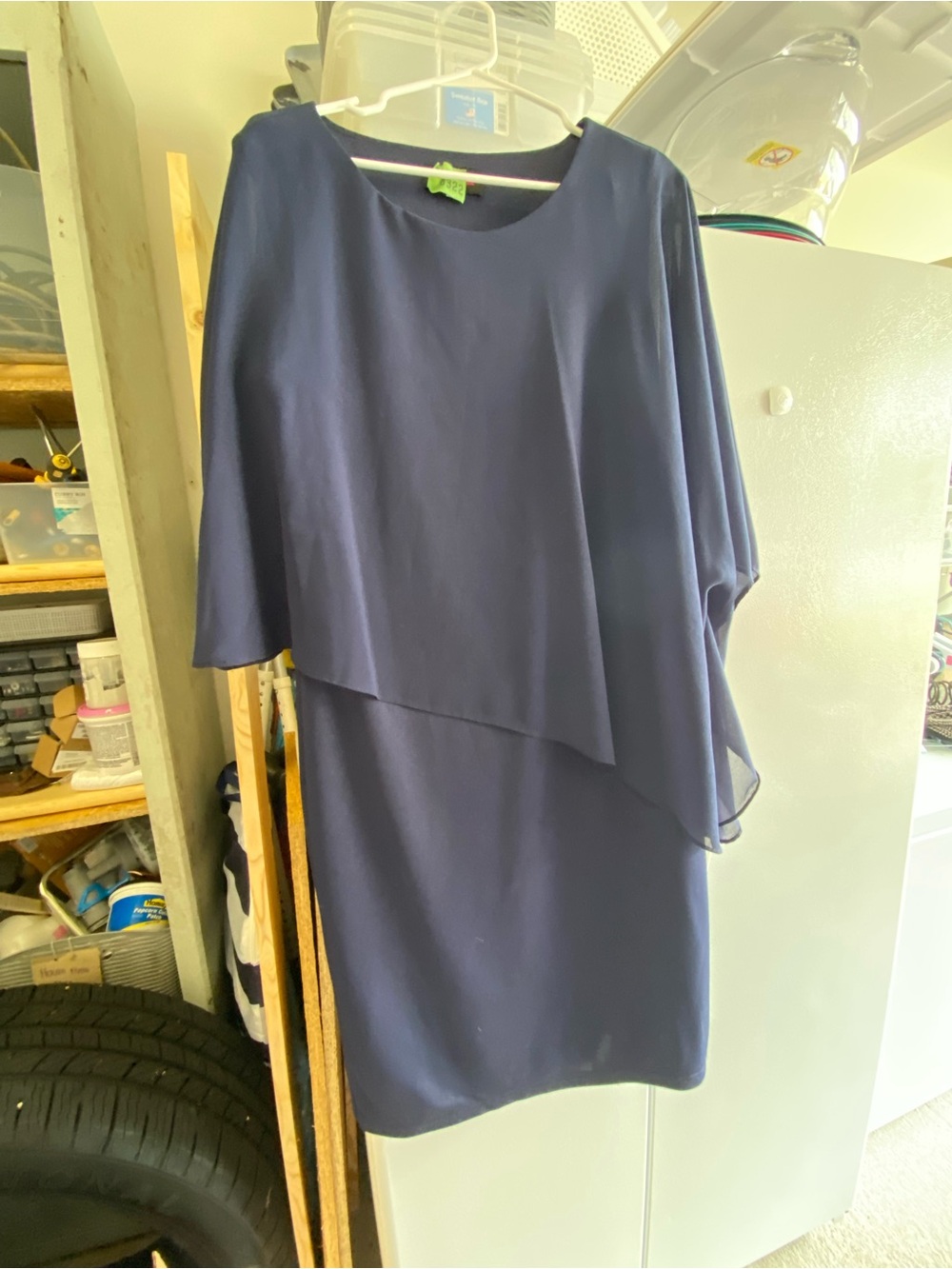 Elegant Navy Cape-Sleeve Women's Dress